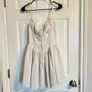 Commense White Mini Dress with Black Polka Dots